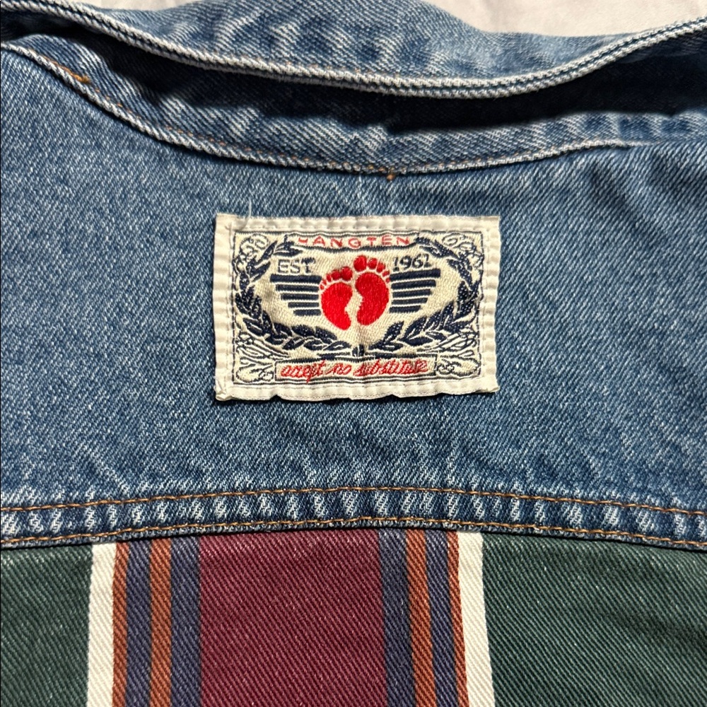 Hang Ten Denim Jacket with Striped Sleeves - Picture 7 of 7